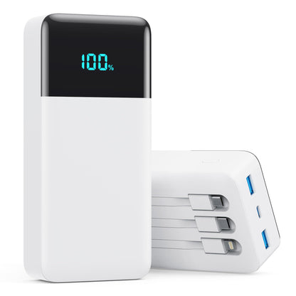 Portable Charger 50800mAh Power Bank with 3 Built in Cables,25W PD QC4.0 Fast Charging USB C Battery Pack,6 Outputs 2 Inputs Travel Essentials Portable Phone Charger for iPhone 17/16/15,Google,Android