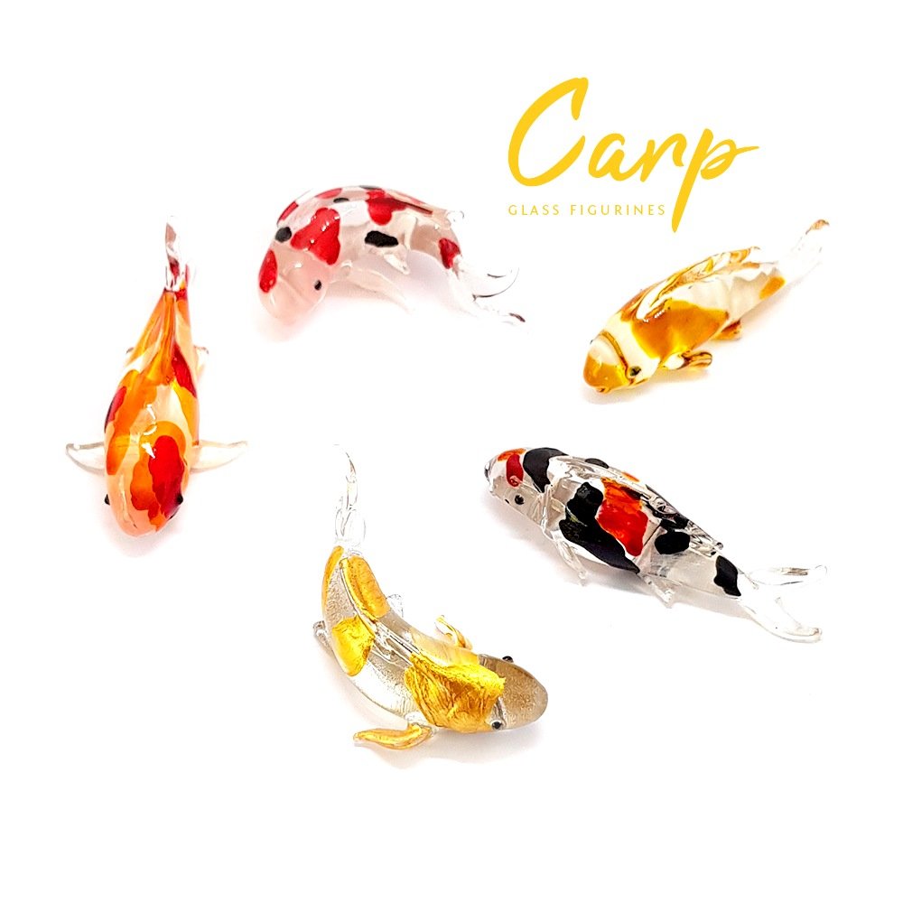 (Bundle of 5) Handmade Carp Fish Koi Fish Family Figurine Art, Cool Stuff, Miniature Aquatic Animals, Home or Garden Decor Gift Ideas - No.1