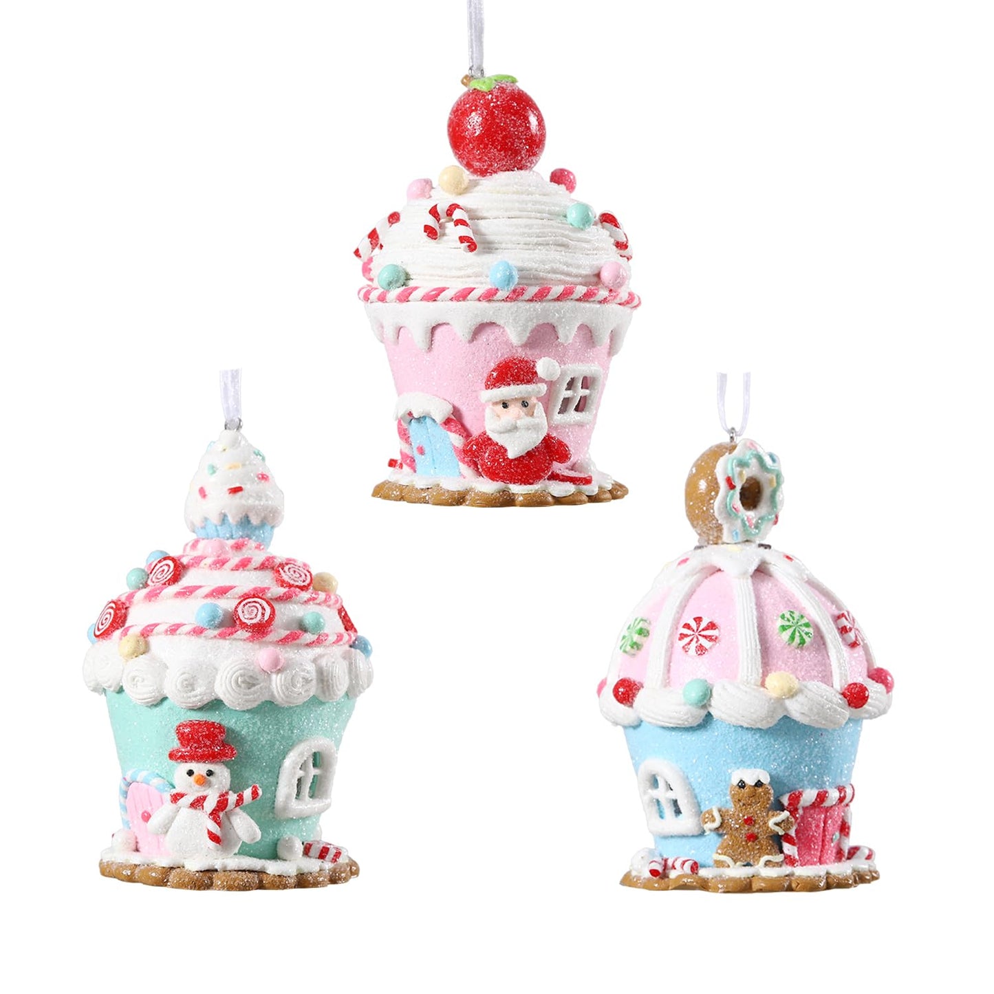 Christmas Pastel Gingerbread House Ornaments Decorations,3pcs Soft Clay Pastel Pink Blue Green Small Candy House With Light Christmas Ornaments for Christmas Tree Hanging Pendants Xmas Tree Decoration