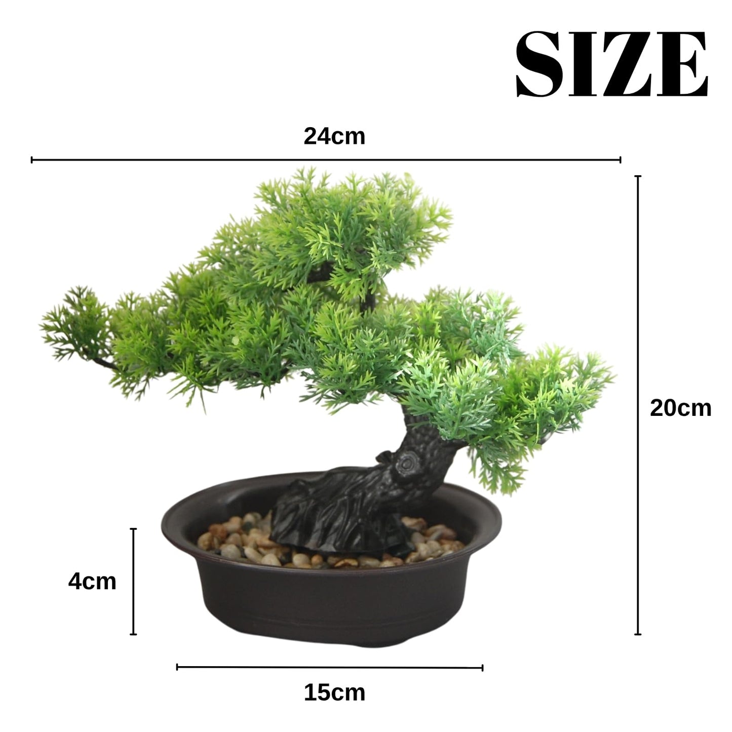 Artificial Bonsai Tree, Realistic Fake Cypress Plant in Pot with Decorative Rocks, 8-inch ndoor Decor, Home Office Desk, Bathroom Shelf, Bedroom, and Farmhouse Living Room