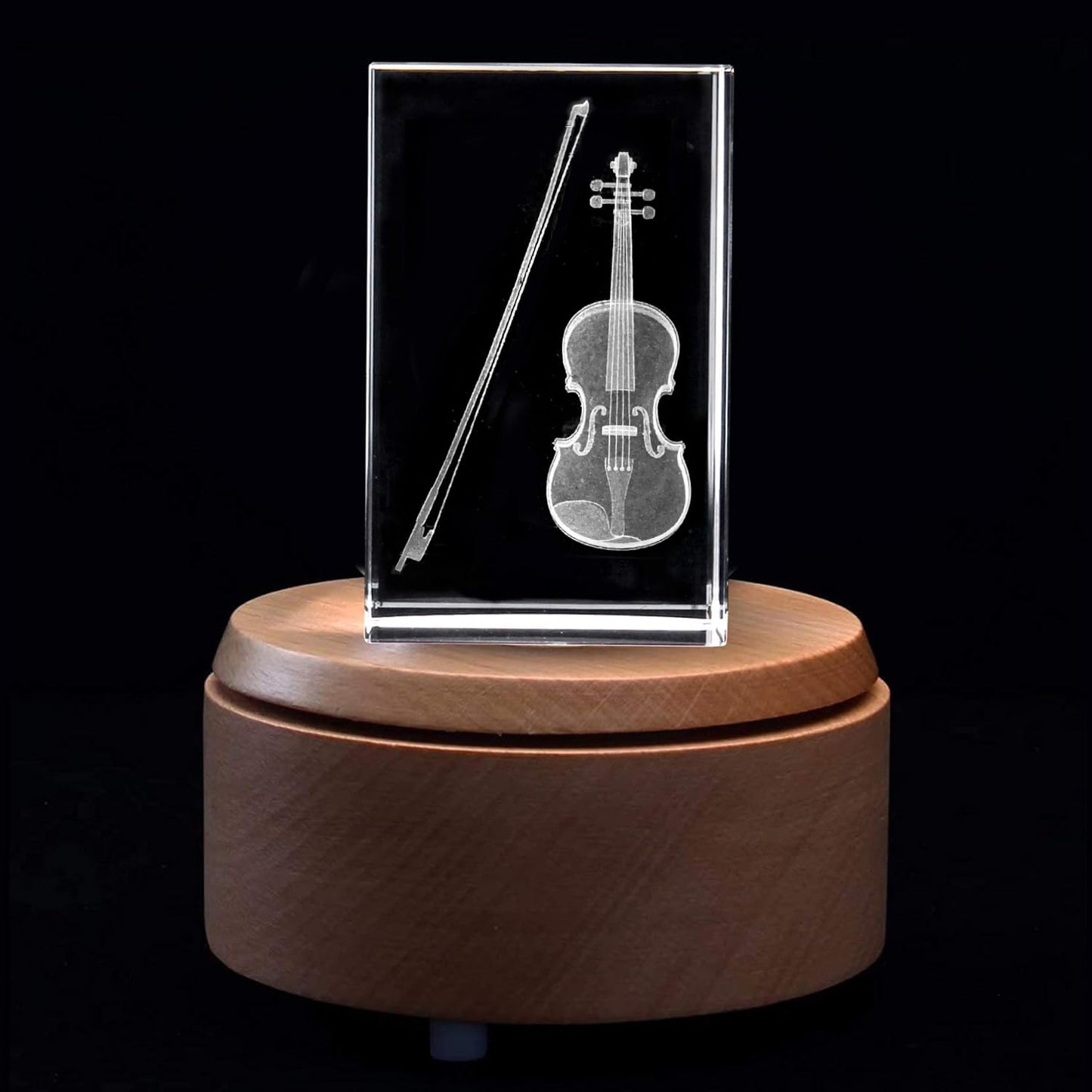 XINDAM 3D Violin Paperweight Laser Etched in Crystal Glass Cube (Included LED Base)