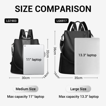 Miss Lulu Anti Theft Backpack for Ladies – Black Waterproof Rucksack School & Work Bag | Womens Backpack Travel Essentials with Pom Pom