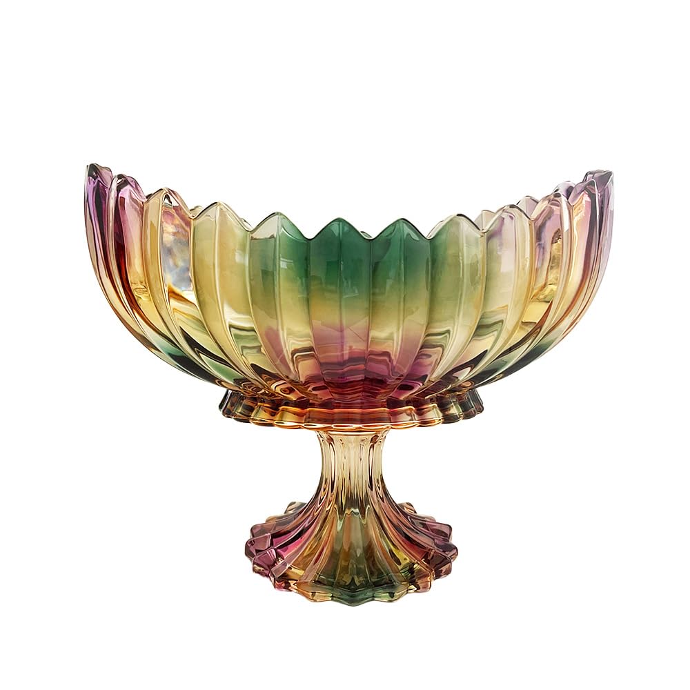 AMOLINCO Crystal Glass Oval Pedestal Fruit Bowl, Footed Decorative Bowl for Table Centerpiece, Kitchen Counter Dining Room Tables Decor Centerpiece