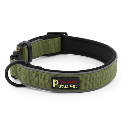 Plutus Pet Tactical Dog Collar, Reflective, Adjustable Heavy Duty Dog Collar, Soft Padded and Comfortable, for Small Medium and Large Dogs (Ranger Green, L)