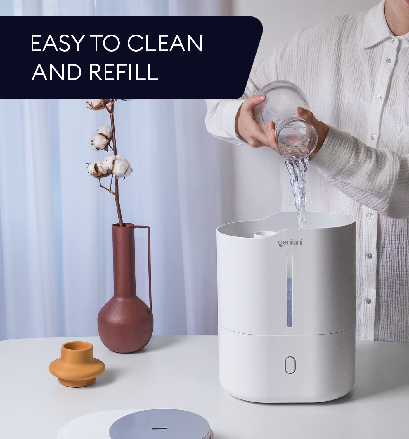 GENIANI Ultrasonic Cool Mist Humidifier for Bedroom, Large Rooms, Home, 4L - Easy Fill & Clean Humidifier for Plants w/Auto Shut-off, 40H Runtime - Quiet, Top Fill Air Humidifier