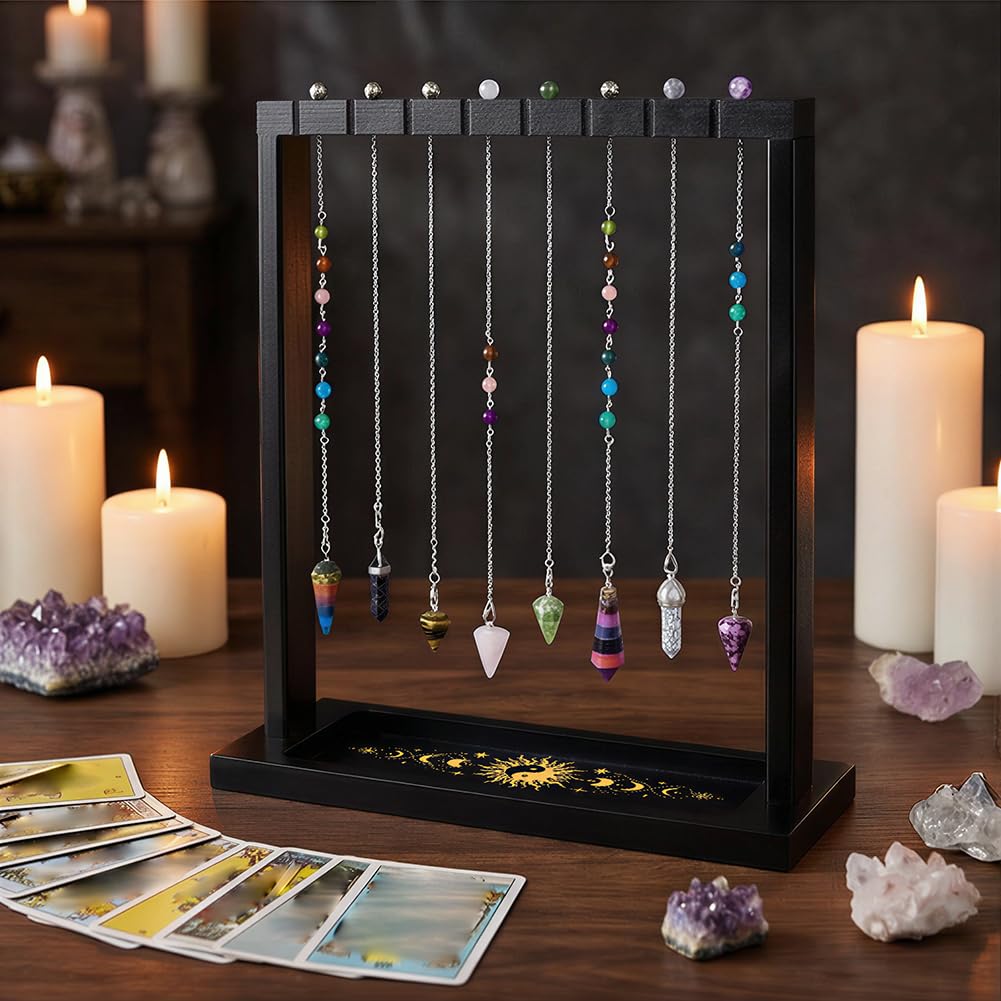 BEUNITONE Taiji Design Display Stand, Wooden Crystal & Jewelry Holder Organiser for Necklaces Stones, Divination Tools and Witchcraft Supplies for Home Decor, Market Stall and Craft Fair Showcase