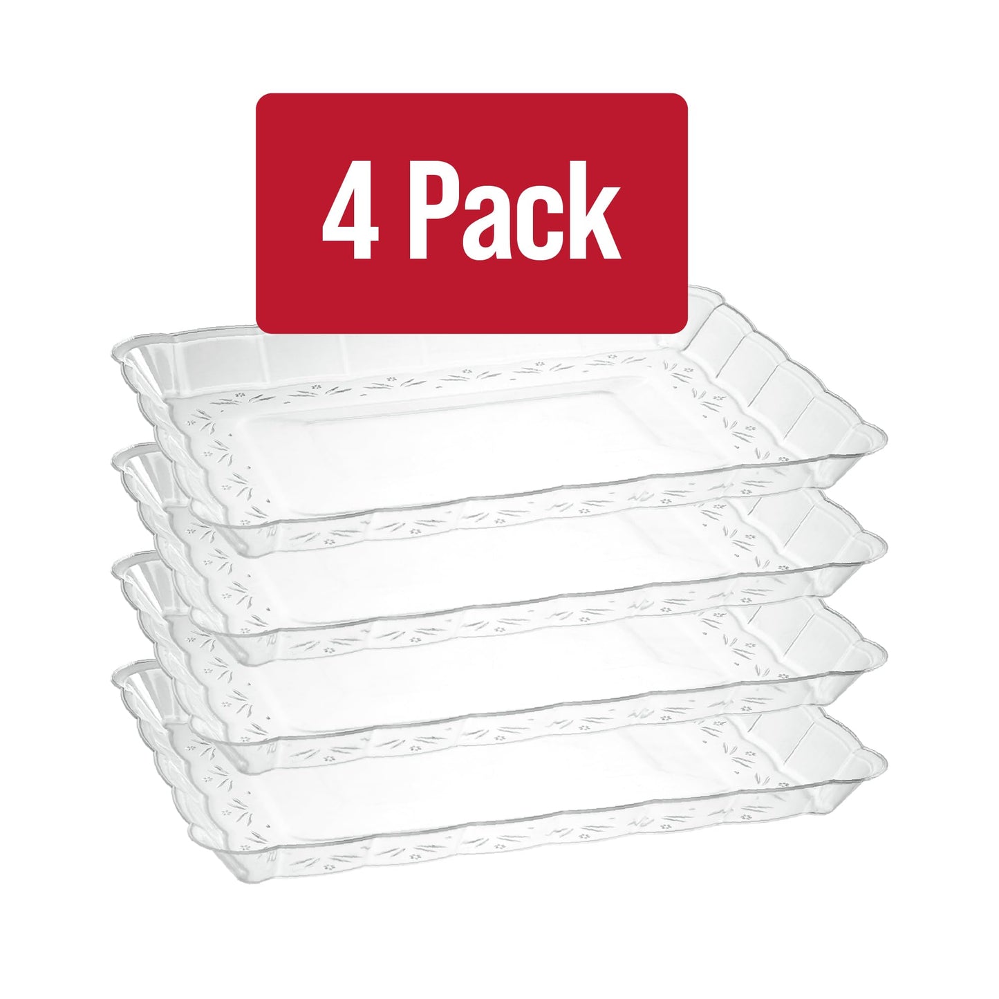 Plasticpro Plastic Serving Trays - Serving Platters Rectangle 9X13 Disposable Party Dish Includes 4 Trays