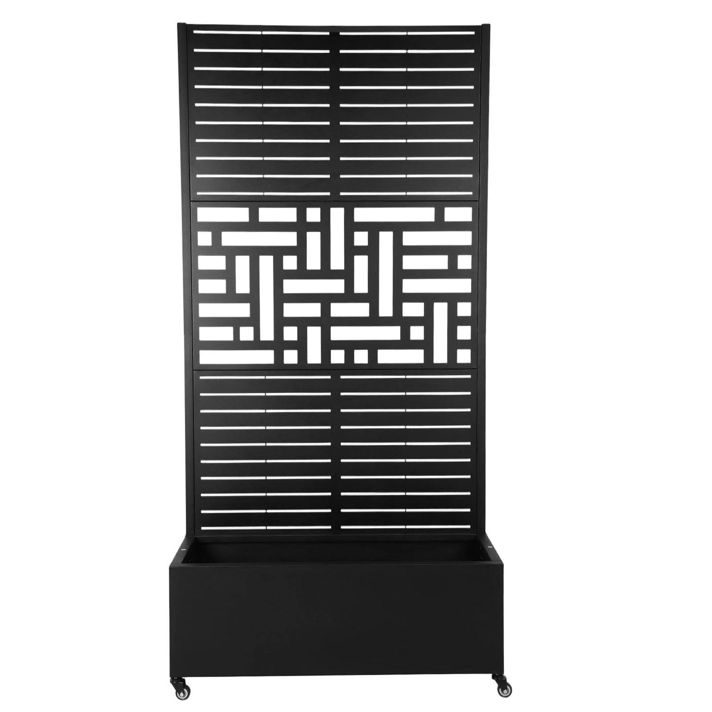 70.87x35.43x15.75 Inch Metal Planter Box with Trellis and Wheels Raised Garden Bed with Drainage Holes Privacy Planters Suitable for Climbing Plants and Vegetables (01)
