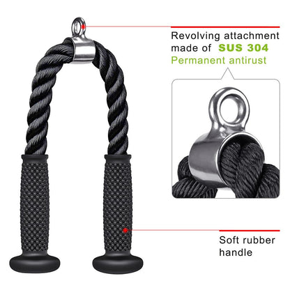 Kipika Tricep Pull Down Attachment - Cable Machine Accessories for Home Gym with 28" Nylon Tricep Rope and 2 D Handles