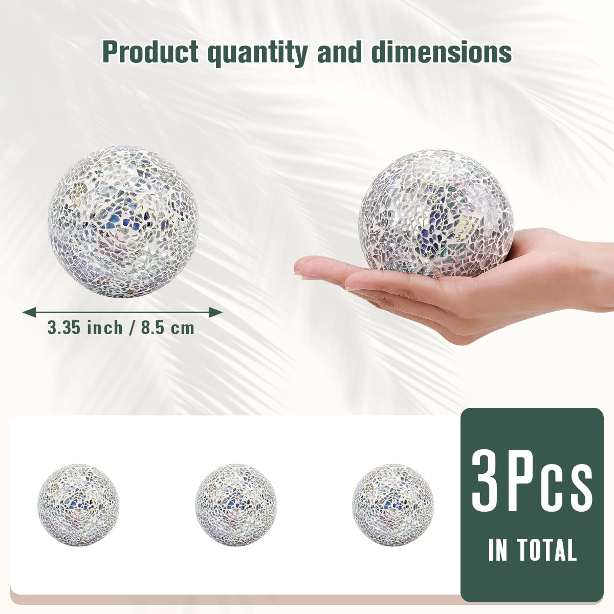 Vhxmaizxn Decoration Mosaic Glass Ball 3.35 Inch Orbs Centerpiece Crack Sphere Balls 3pcs Silver Solid Crackl Mirror Globe Christmas Thanksgiving Table Modern Ornament