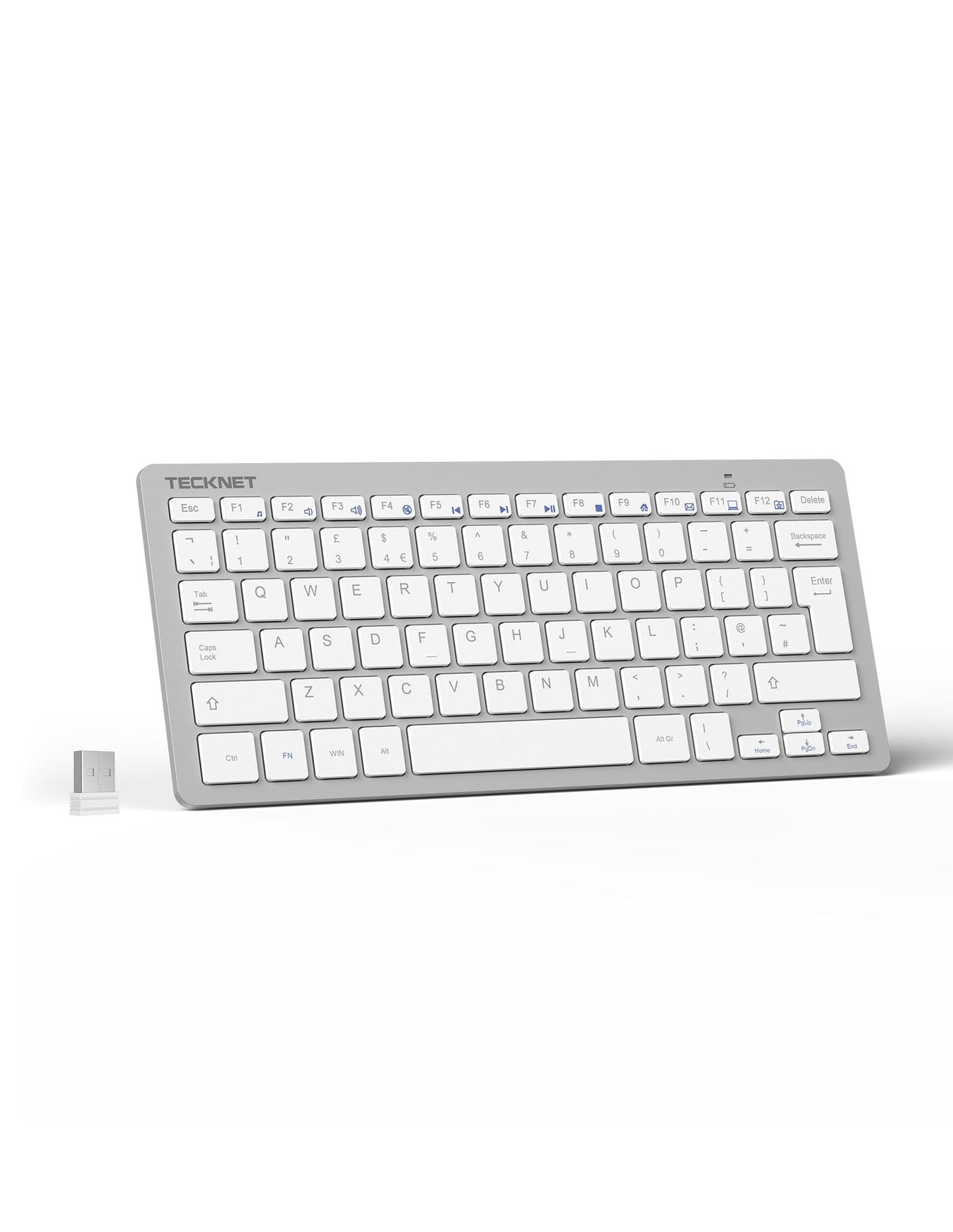 TECKNET 2.4G Wireless Keyboard, Small Keyboards with Media Hotkeys, Ultra Slim Compact Wireless Keyboard, 12-Month Battery Life, Compatible with PC, Desktop, Laptop, Smart TV - Silver