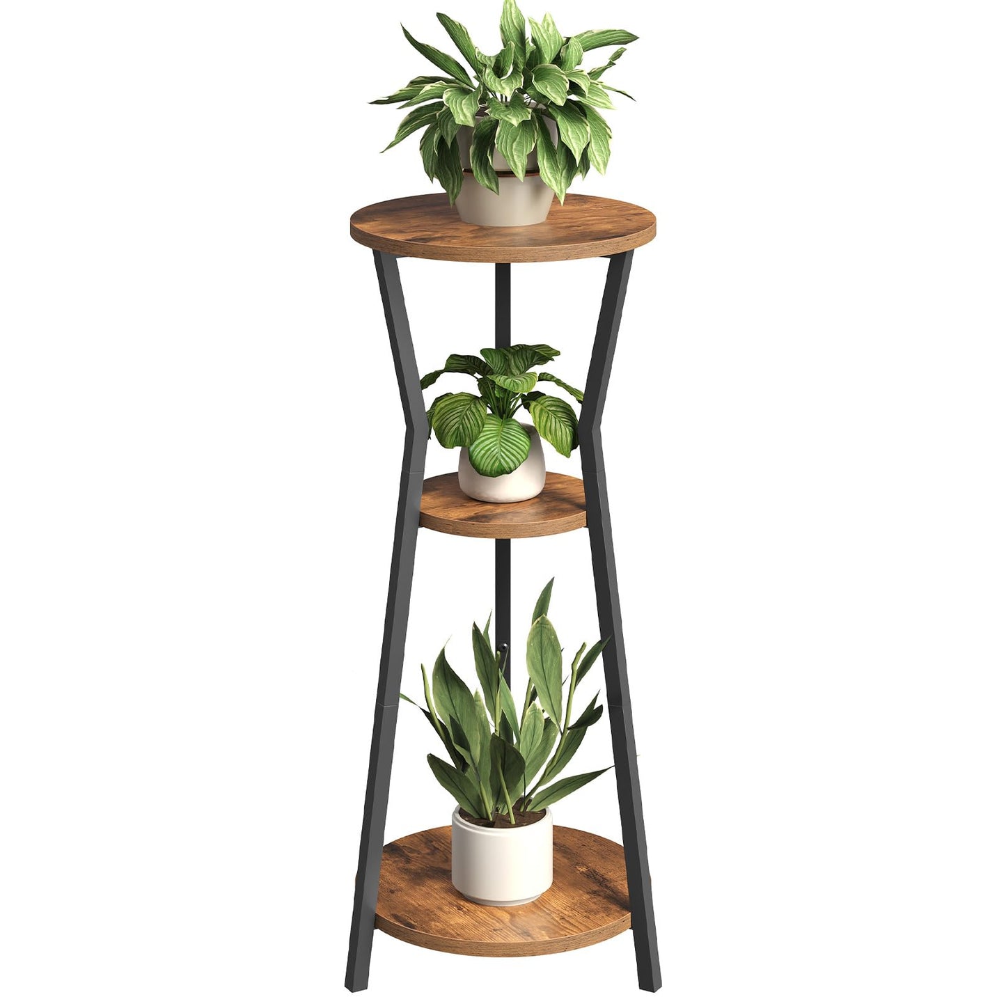 MAHANCRIS Plant Stand Indoor, 3 Tier Round Corner Plant Stand Indoor, Round Plant Holder Rack, 35" Tall Plant Shelf for Living Room, Balcony, Patio, Rustic Brown and Black PSHR0401