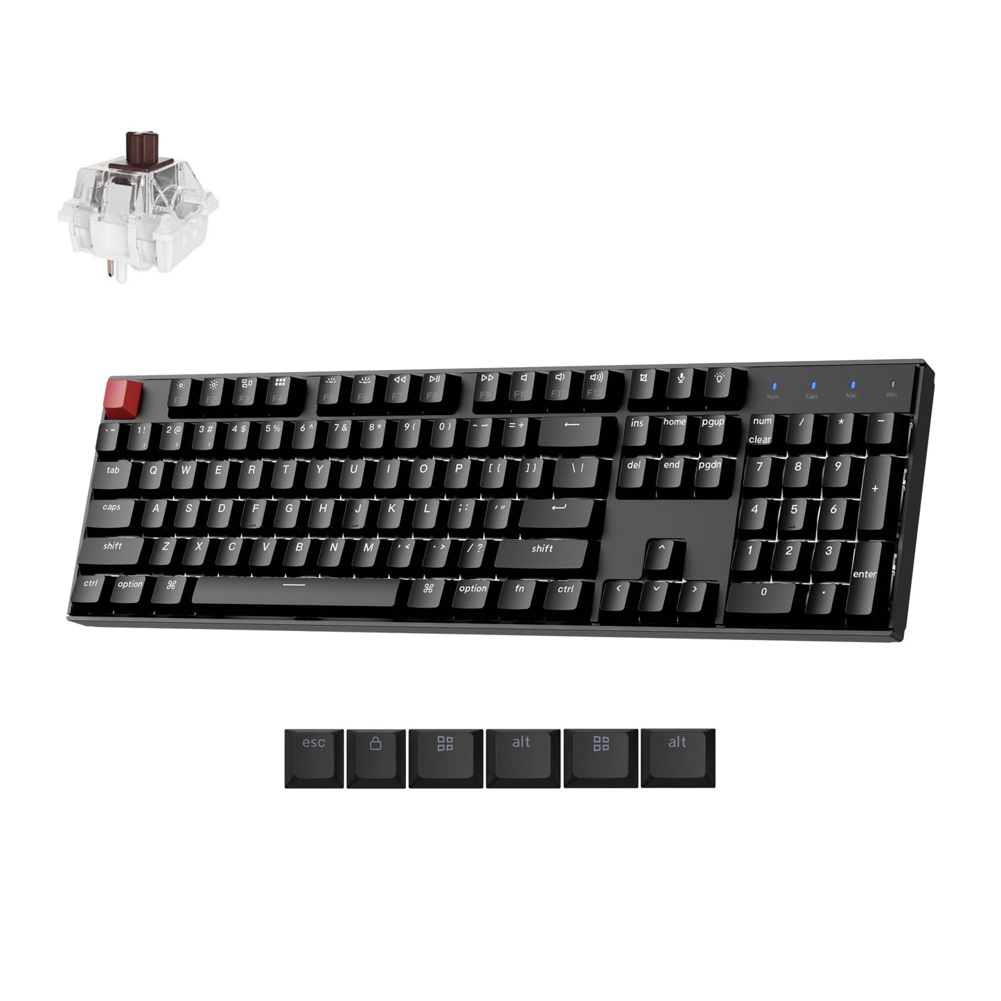Keychron K10 Full Size 104 Keys Bluetooth Wireless Mechanical Gaming Keyboard for Mac Windows K Pro Brown Switch, Multitasking/White LED Backlight/USB C Wired Computer Keyboard