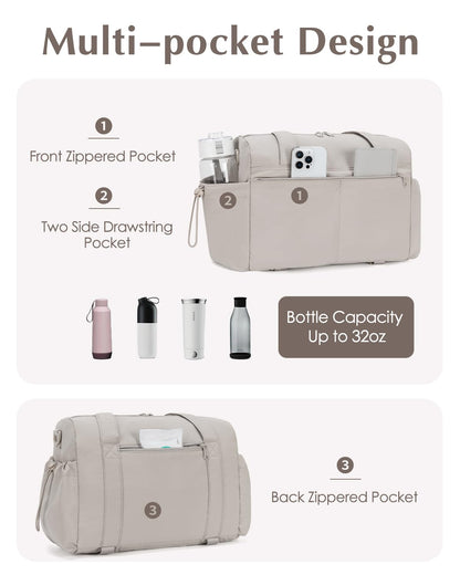 Small Gym Bag, Mini Gym Bag for Women with Yoga Mat Holder and Wet Compartment, Cute Mini Puffer Duffle Bag with Water Bottle Pocket for Workout Yoga Dance, Puffer Camel