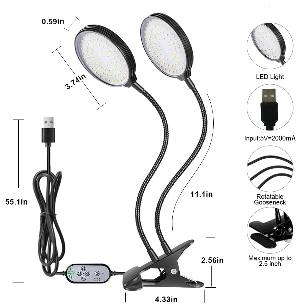 Grow Light 30W Sunlike Full Spectrum LED Plant Grow Lights with Timer Auto On/Off 4/8/12H Waterproof Grow Lamp for Indoor Plants, 5 Dimmable Levels, 3 Switch Modes, Adjustable Gooseneck