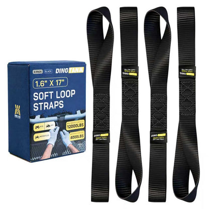 Soft Loop Tie Down Straps - 1.6'' x 17'' (4 Pack), 10000 Lbs Breaking Strength, Heavy Duty with Soft Loop Ends for Securing ATV, UTV, Motorcycles, Scooters, Dirt Bikes, Lawn Garden Equipment