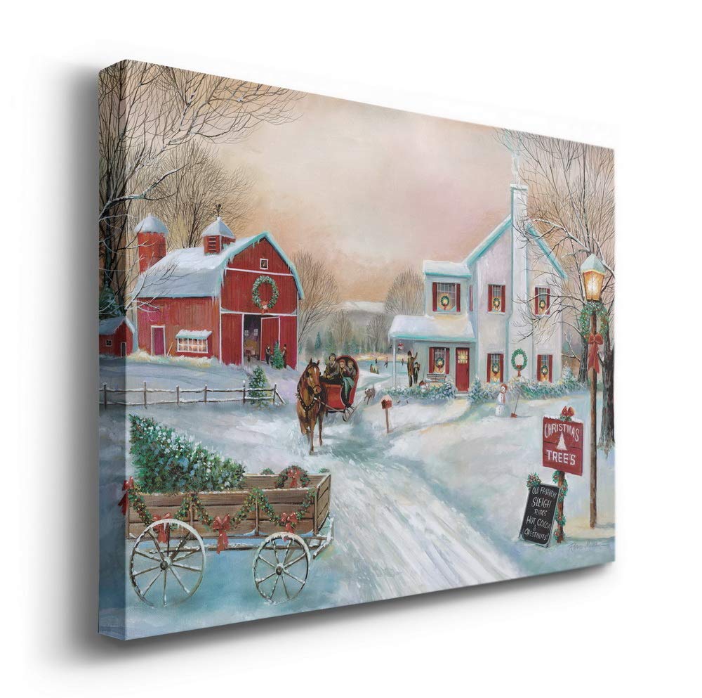 Renditions Gallery Christmas Tree Farm Wall Art, Country Winter Scene with Red Barn, Charming Decorations, Premium Gallery Wrapped Canvas Decor, Ready to Hang, 8 in H x 12 in W, Made in America
