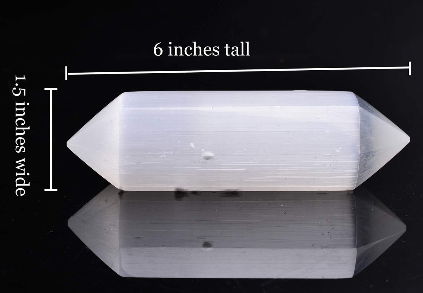 AMOYSTONE Selenite Crystal Wand Double Termated Crystal Point 6 Sides Selenite Wands Large 6" 1 PC