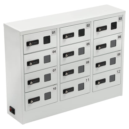 12-Slot Cell Phone Charging Cabinet with 3 in 1 Cable, QC3.0 Fast Charging & Combination Lock -Must-Have for Office & Classroom
