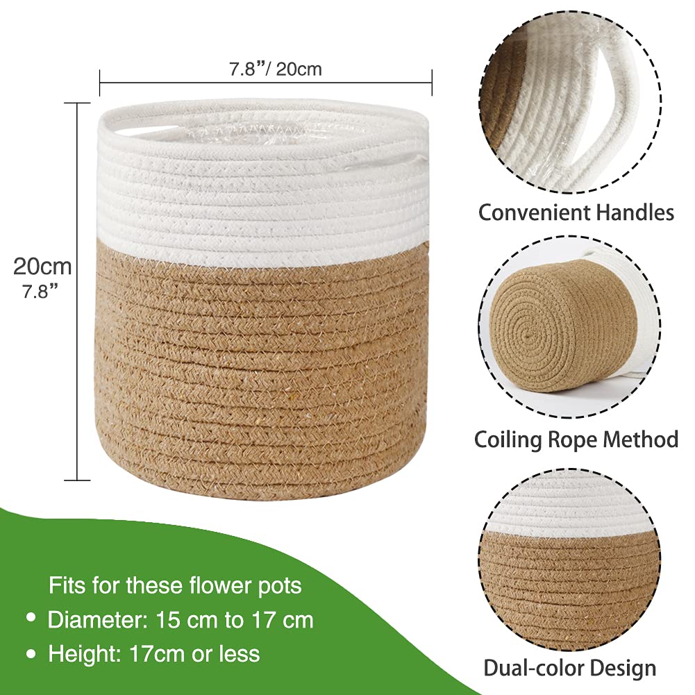 tenn well 20cm Plant Pot with Liner, Cotton Indoor Planter Woven Storage Basket for Indoor Plants Flower Pot and Home Decoration (20cm X 20cm)