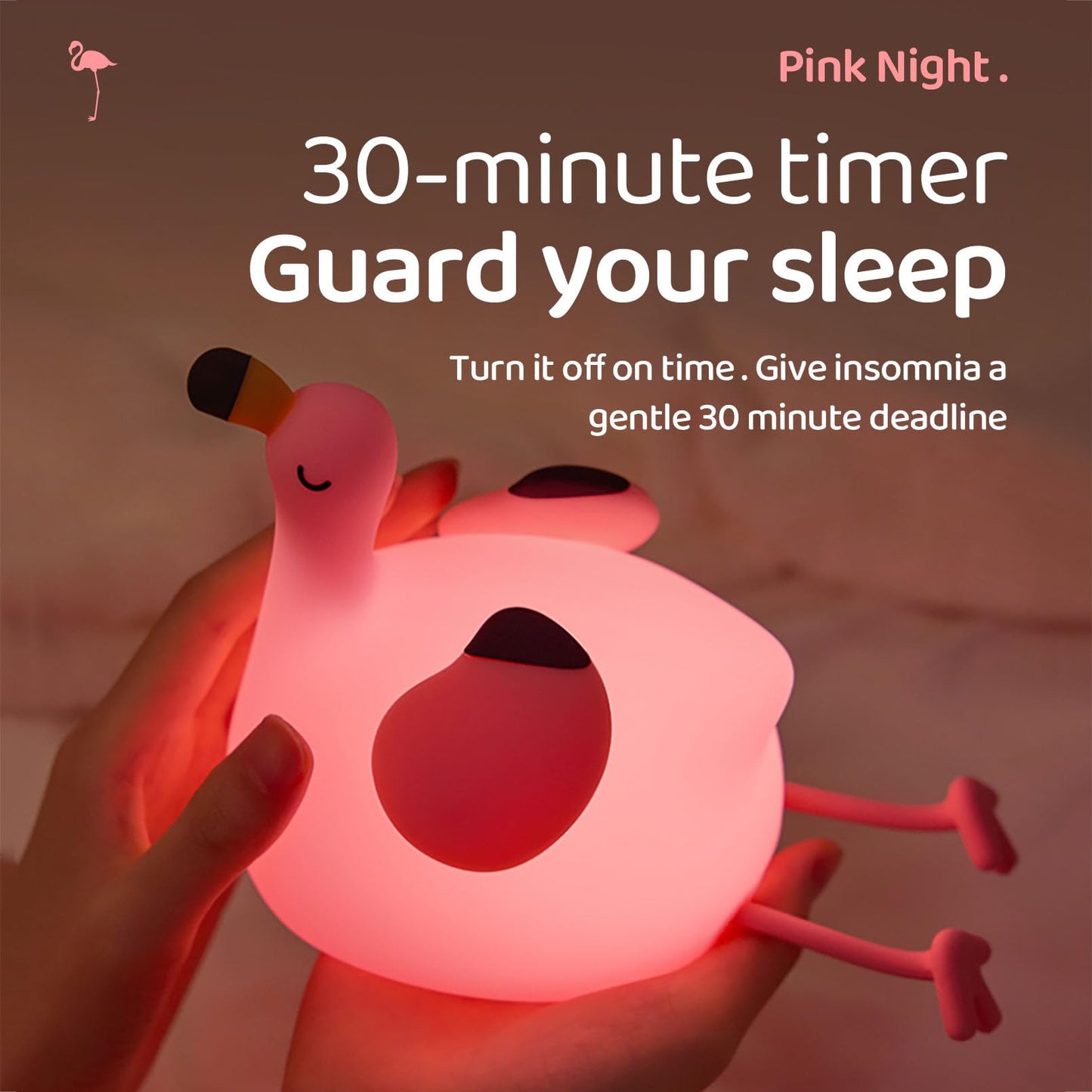 DADYLOBO Pink Flamingo Night Light for Kids, Dimmable Silicone LED Baby Nursery Night Light, Funny Nightlight Girls Trendy Gifts, Rechargeable Bedside Lamp Kawaii Pink Decor for Bedroom Home Office