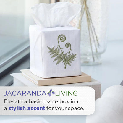 Jacaranda Living Square Tissue Box Cover, Linen/Cotton Fabric Tissue Holder, Decorative Cloth Tissue Cube Cover, Coastal Designs Deck Chair (Blue)