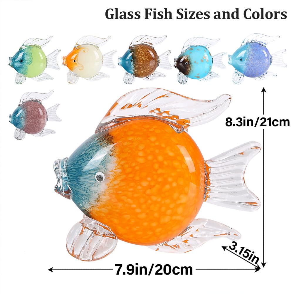 QIANLING Glass Fish Figurines - Coastal Home Decor, Modern Ocean Centerpieces for Living Room, Dining Area, Bathroom, Office, Coffee Table, Beach House, Nautical, Seaside, Entrance, Shelf Display