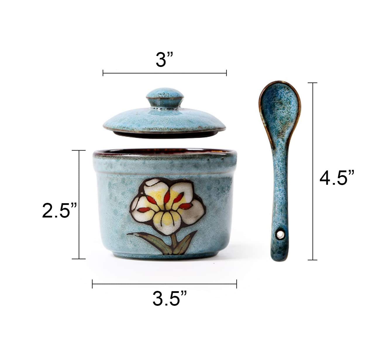 Ceramic Flower Sugar Salt Pepper Storage Jar Seasoning Pot with Spoon