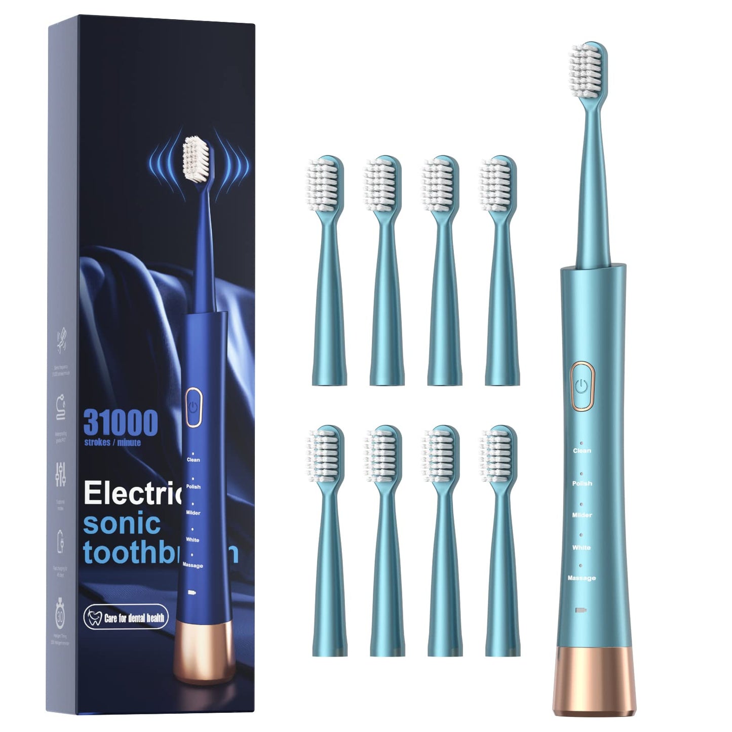 Sonic Electric Toothbrush for Adults, USB Rechargeable Sonic Toothbrush with 8 Brush Heads, Smart Timer, 5 Modes, 2-Hour Fast Charge Last 30 Days, Pink