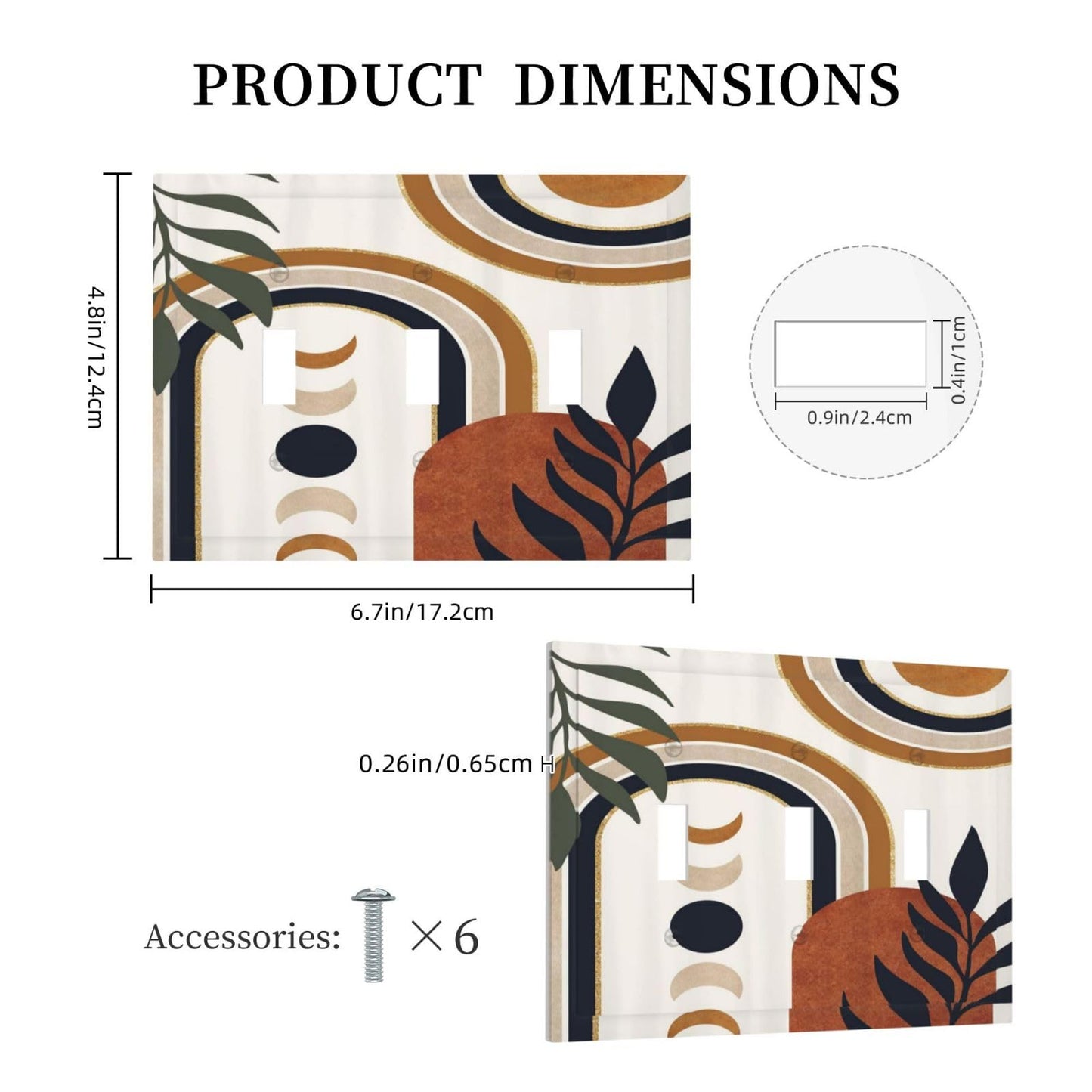 Spshian Gold Boho Mid Century Abstract Modern Moon Sun 3 Gang Light Switch Covers Triple Toggle Wall Plate Decorative Switchplate Electrical Faceplate for Livingroom Bathroom Bedroom Kitchen Decor