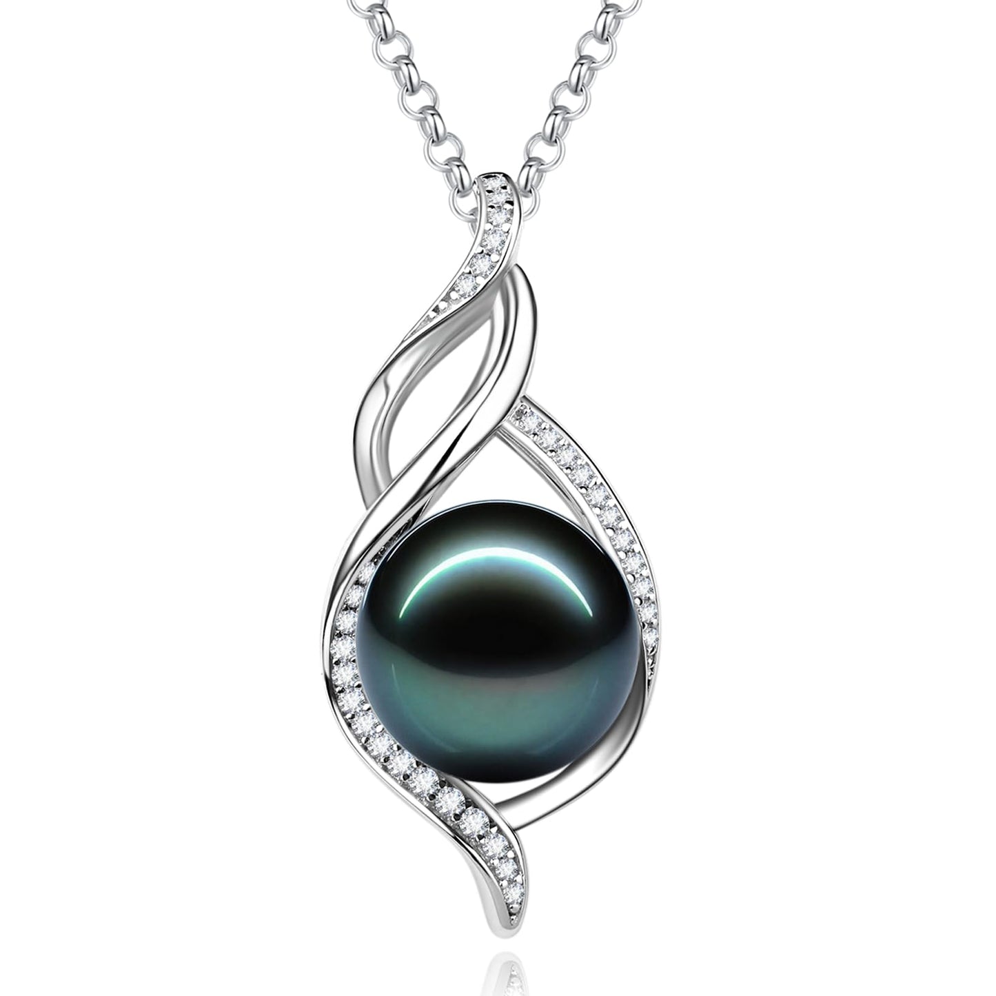 FANCIME Gift for Women Wife Natural Tahitian Pearl Necklace Sterling Silver Moana Grace 10-12MM Black Pearl Luxury Jewelry Gift for Women, Mother, Wife, 16"+2" Adjustable