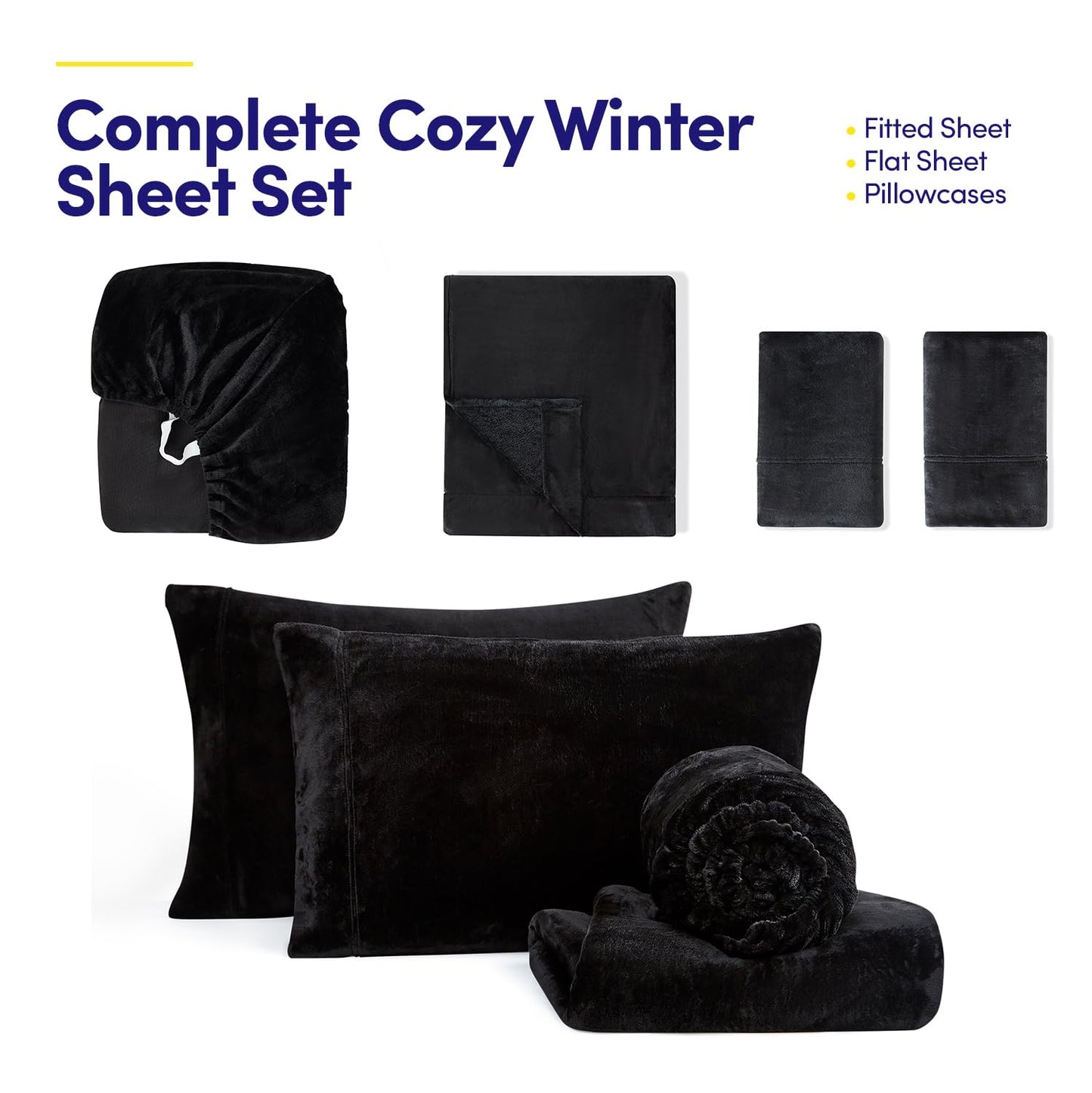 Fleece Sheets King Size – Deep Pocket Bedding Toasty Warm Microfleece Bed Sheets for Cold Weather Fall/Winter Comfort – Micro Fleece Fitted Sheet, Flat Sheet & Pillowcases