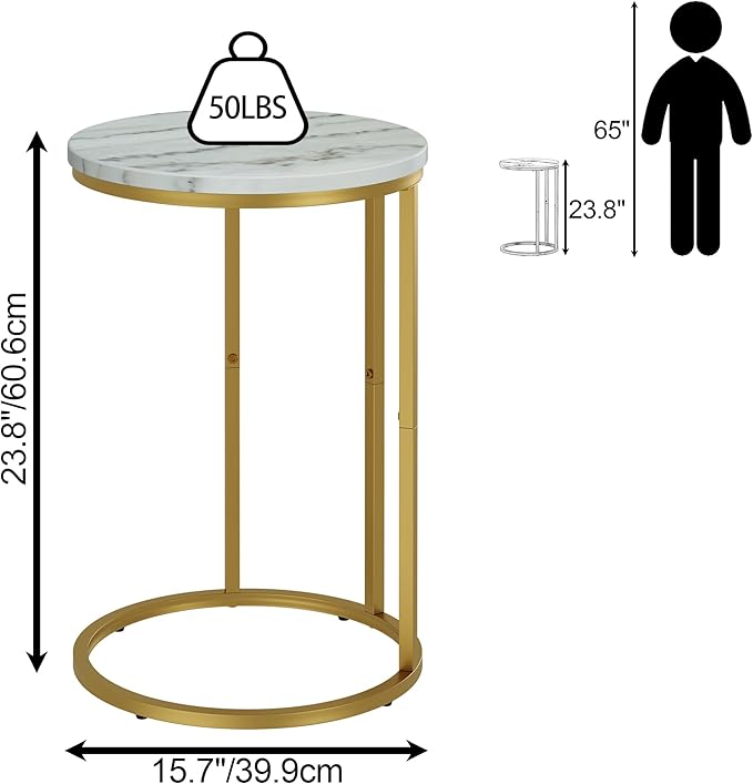Function Home C Table End Table, Marble C Shaped Sofa Side Table, Couch Tables