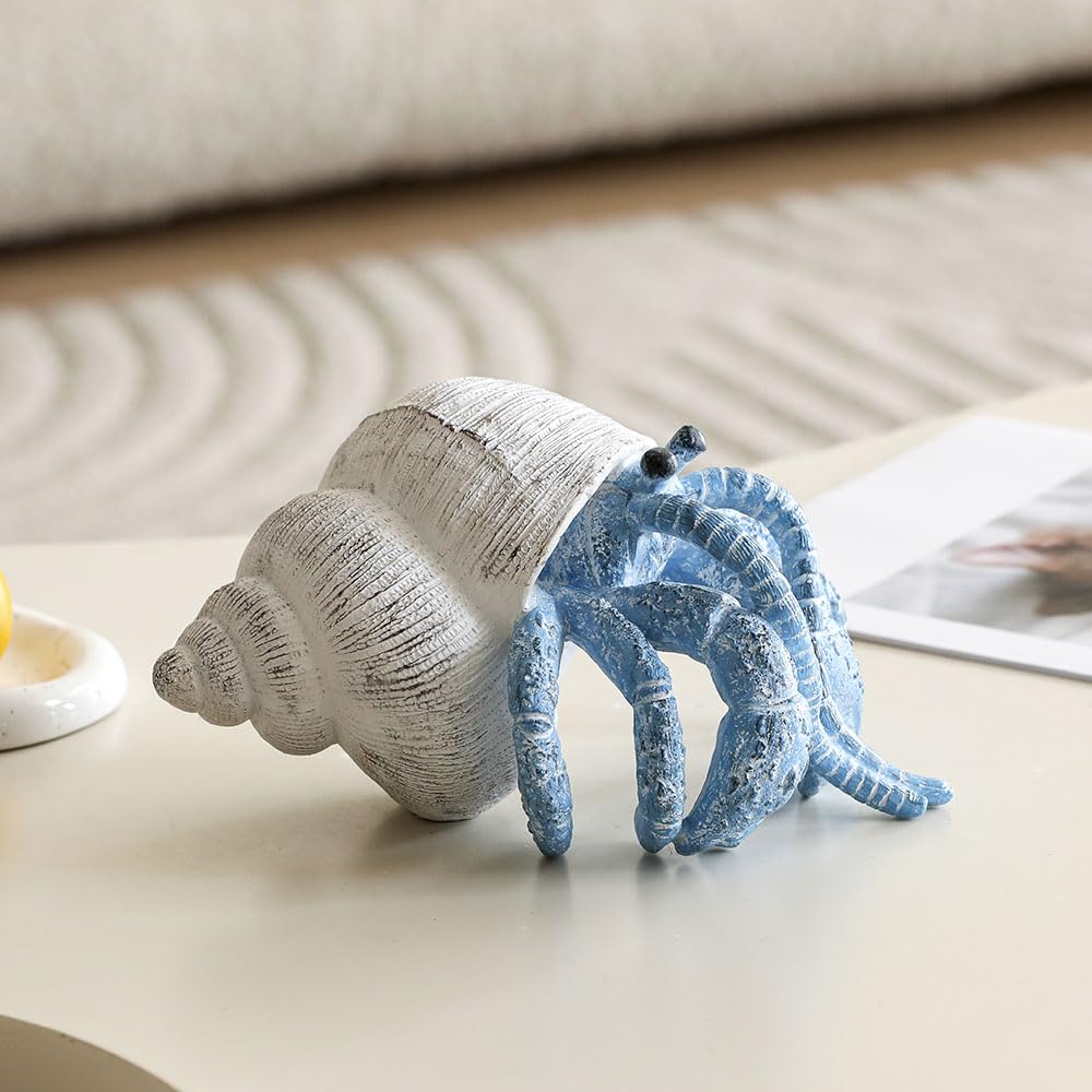 SUYNYBHF Beach Decor Coral Reef Decor, Blue Hermit Crab Figurine, Resin Sculpture, Home Office Desk Statue, Bathroom, Living Room or Seaside Villa Decor Gift
