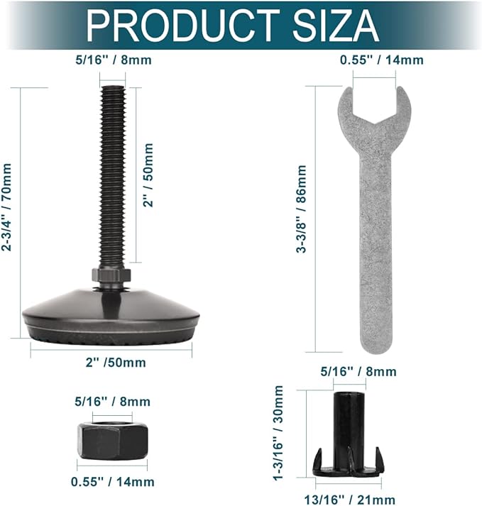 M8 Leveling Feet with 4-Pronged Nut, Adjustable Leg Levelers Heavy Duty