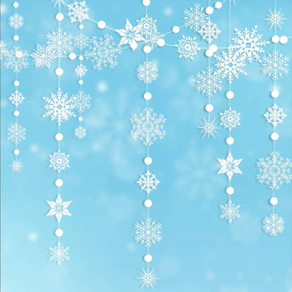 Decor365 Snowflake Garland Winter Wonderland Decorations White Snow Flake Garlands Hanging Snowflake Decorations from Ceiling Classroom Winter Decor Christmas Frozen Birthday Party Backdrop