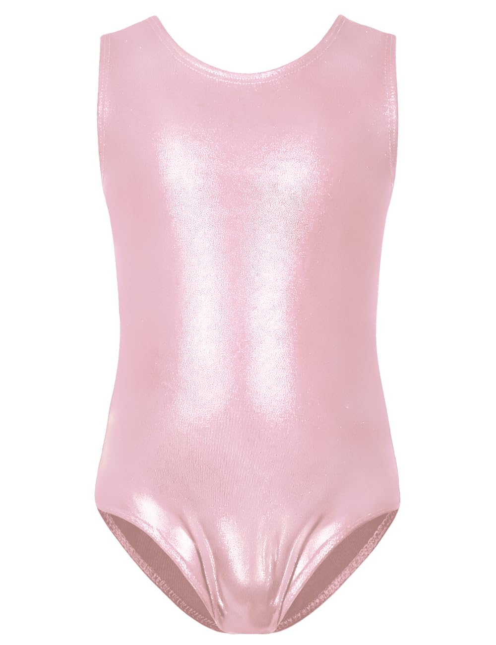 TENVDA Girls Leotards for Gymnastics Size 5-6 Years Old Sparkle Metallic Solid Pink Sleeveless Tumbling Outfit Workout Bodysuit