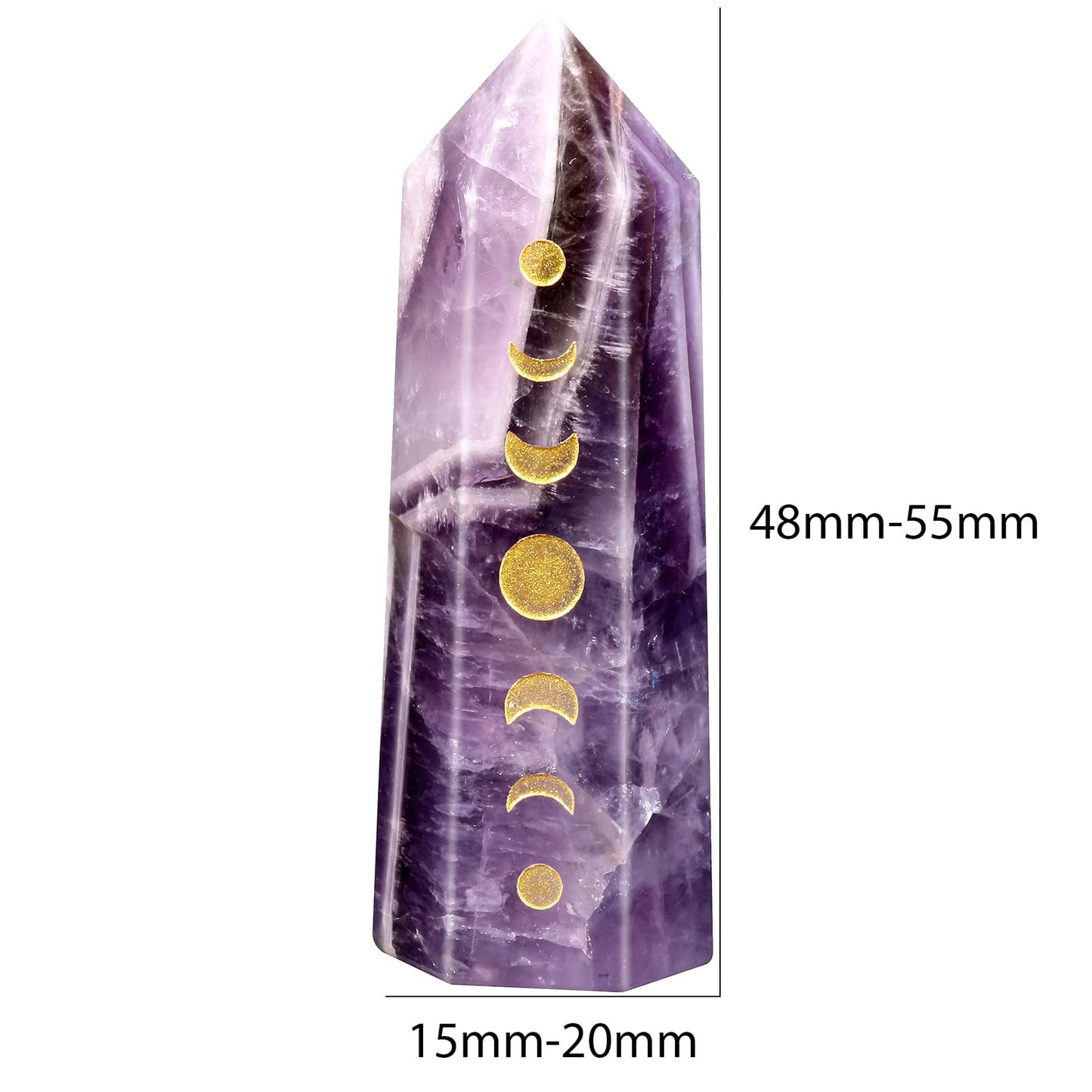 Rockcloud Moon Phase Engraved Crystal Point, Lunar Eclipse Hexagonal Wand Pocket Stone for Reiki Meditation Home Decoration, Amethyst