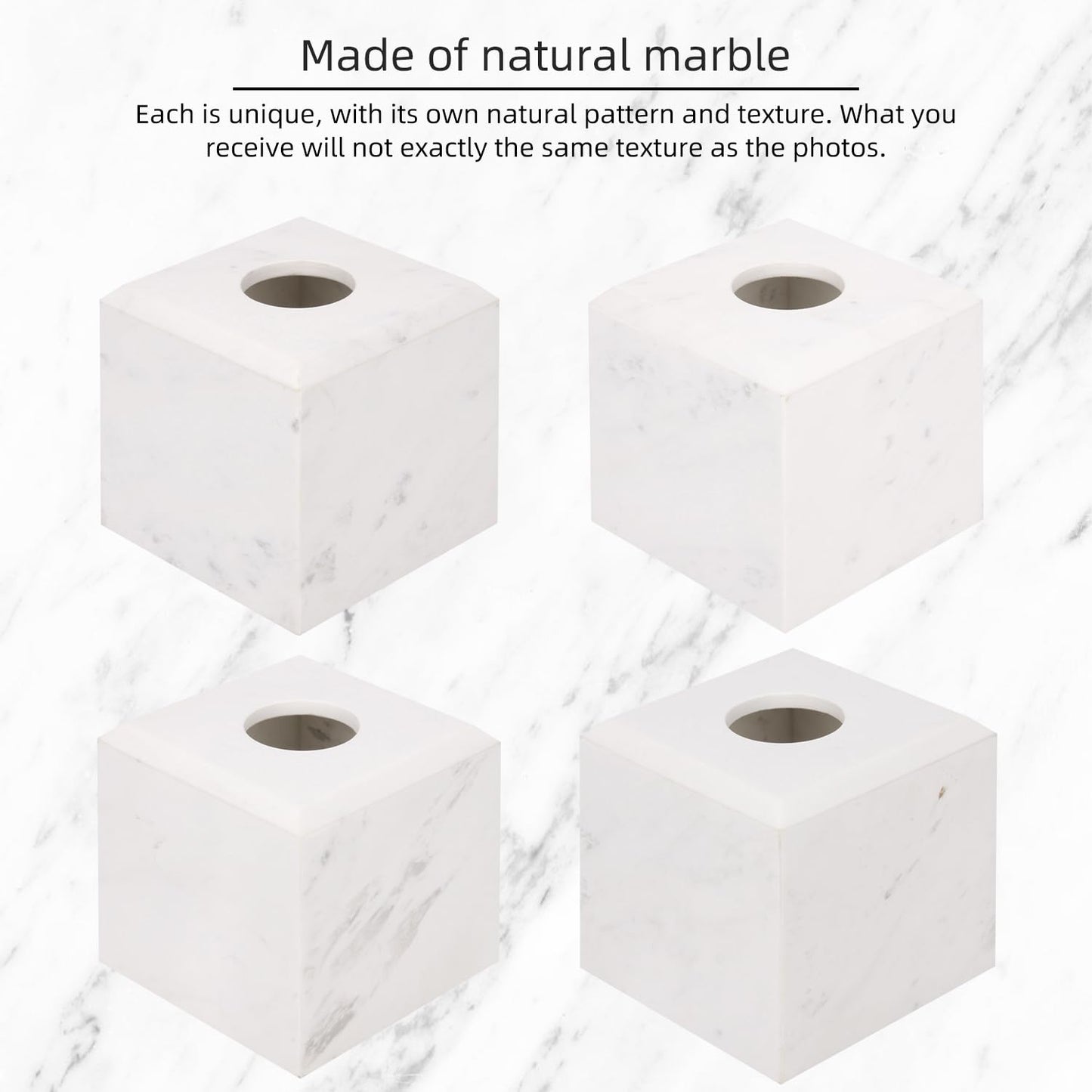 Natural Marble Square Tissue Box Cover,Stone Modern Decorative Sturdy Napkin Box Holder Case,Facial Paper Organizer for Bathroom Vanity Toilet Countertop,Kitchen (1, Jazz White, 5.71 * 5.71 * 5.51)