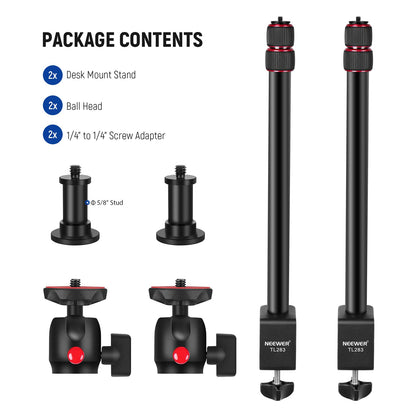 NEEWER Extendable Camera Desk Mount with Ball Head, 17"-40" Adjustable Table Light Stand with 1/4" Screw & C Clamp for DSLR Camera, Ring Light, Live Stream, Vlog, Max Load: 6.6lb/3kg, TL283 (RED)