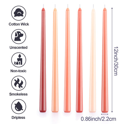 12 Inch Taper Candles Set of 6 Unscented Long Burning Smokeless Long Tall Tapered Candles for Candlesticks Sticks Wedding Home Christmas Decor Dinner