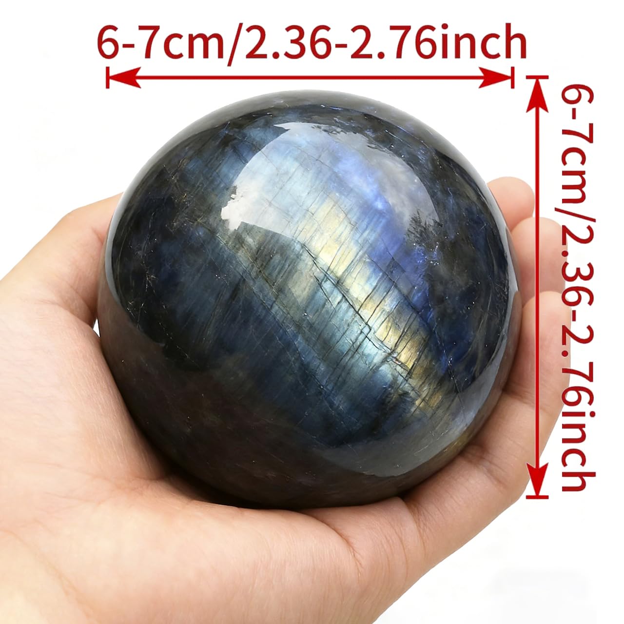AierCrystal Natural Stone Crystal Sphere Feng Shui Home Decoration Ball Positive Energy Scrying Orb for Meditation Tool for Spiritual Space Purification Globe Diameter 6-7cm Labradorite Sphere