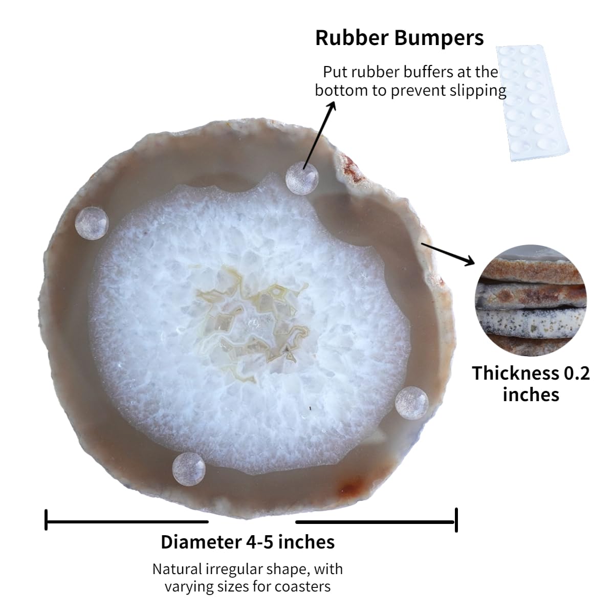 Sisamn Natural Agate Slices Bulk Crystal Geode Coasters Set of 4 - Unique 4-5 Inch Cute Stone Drink Coasters with Rubber Bumpers - Natural Slices Geode for Home Decor, Coffee Table, Bar Accessories