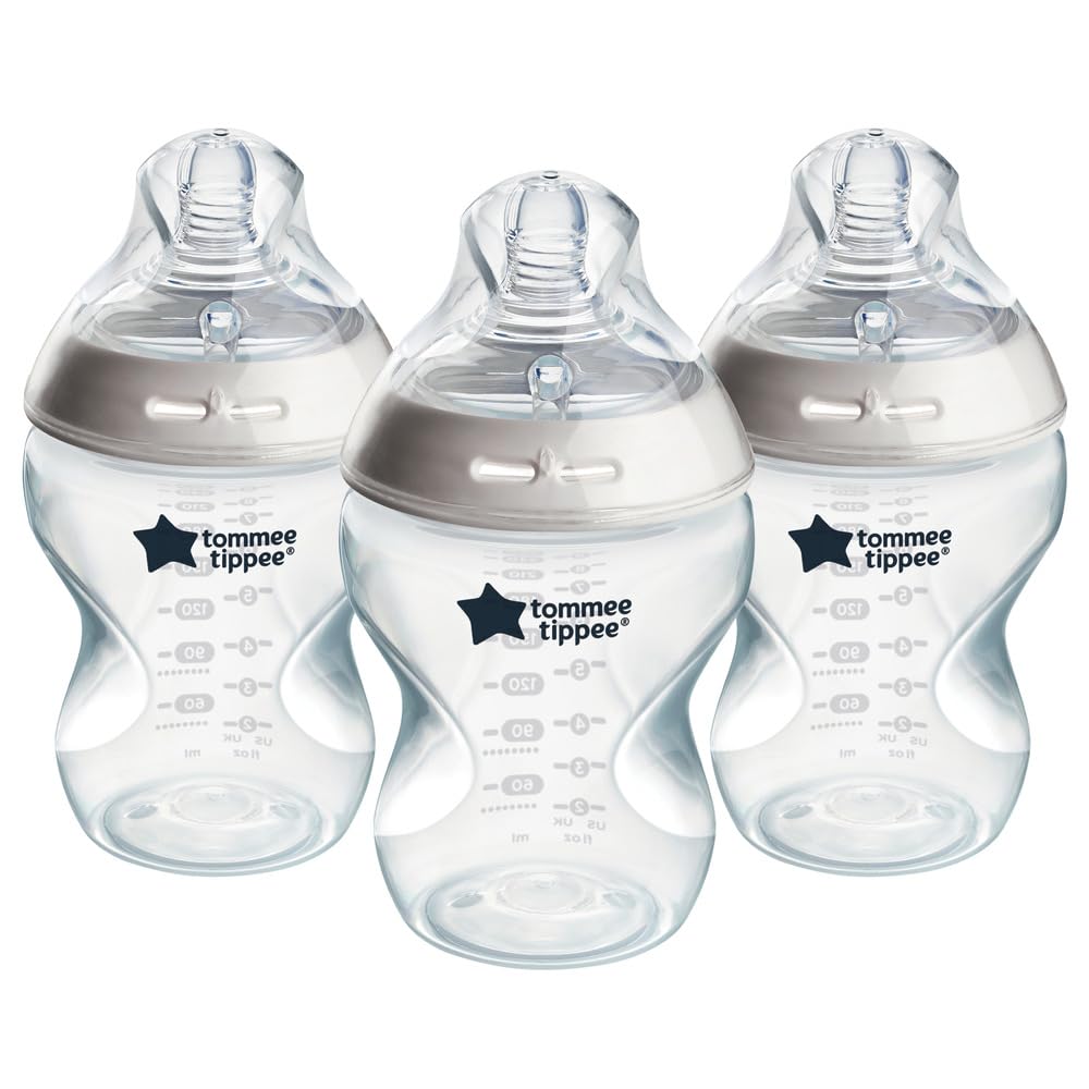 Tommee Tippee Natural Start Baby Bottles for 0m+, Pack of 3 260ml Baby Bottles, with Slow Flow Breast-Like Teat for a Natural Latch, Self-Sterilising and BPA Free, Baby Feeding Essentials