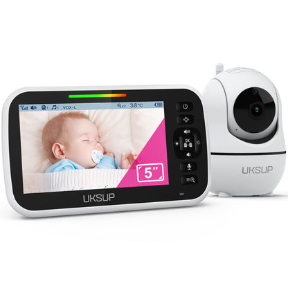 UKSUP Baby Monitor with Camera and Audio- Video Baby Monitor with 960ft Long Range, Remote Pan-Tilt-Zoom, Night Vision, Temperature Sensor, 2-Way Talk, 8 Lullabies, 30-Hour Battery & No WiFi