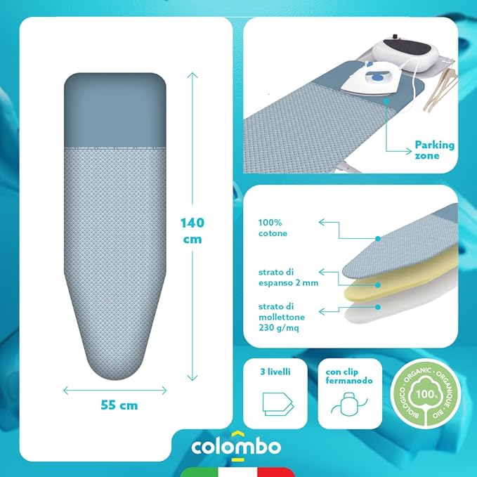Colombo Ironing Board Cover 55” x 22” – 3-Layer Pad