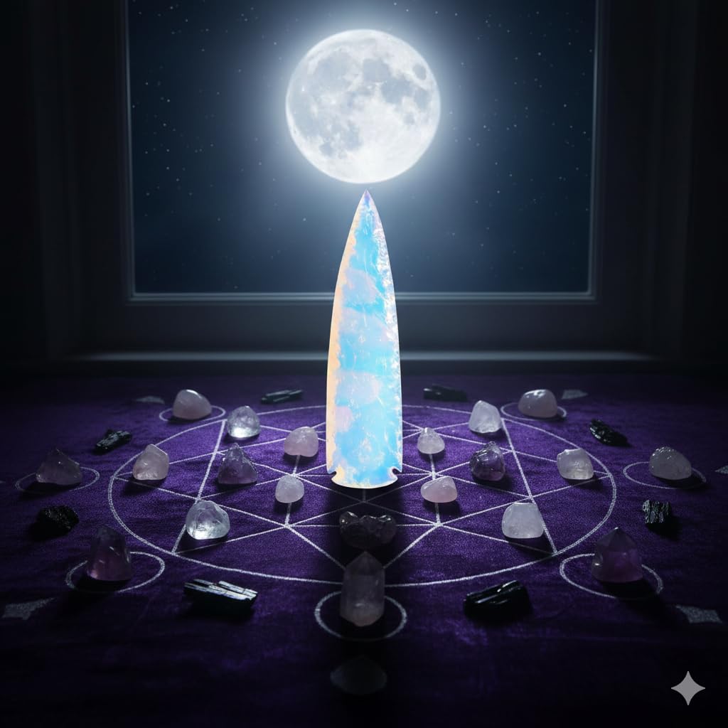6" Opalite Spearhead - Large Hand-Carved Crystal Arrowhead for Meditation, Energy Healing & Home Decor - Iridescent Moonstone-Style Metaphysical Gemstone - Unique Spiritual Gift & Altar Decor by Forestofcrystals