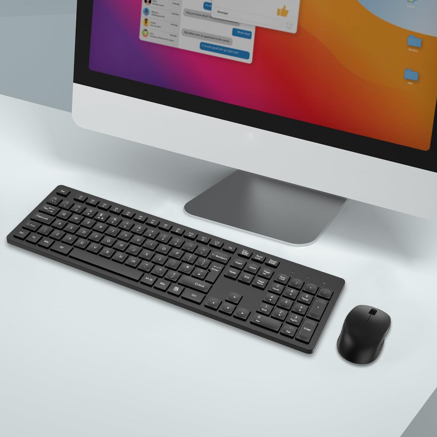 LeadsaiL Wireless Keyboard and Mouse Set, 2.4GHz USB Computer Keyboards and Mouse Combo, Full Size UK QWERTY Layout, Ergonomic Design with 12 Multimedia Shortcuts for HP/Lenovo Laptop and Mac - Black