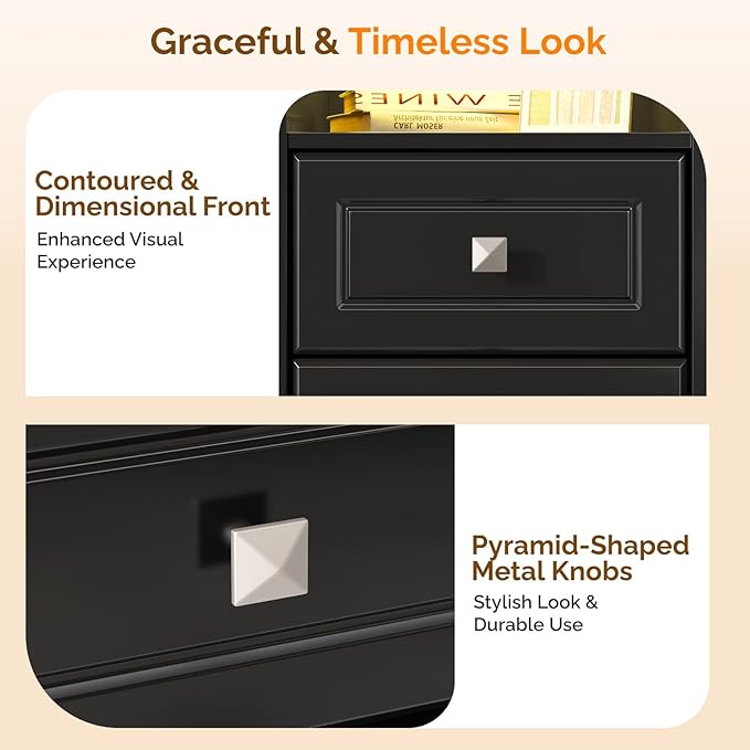 Bonnlo Black Nightstand Set of 2