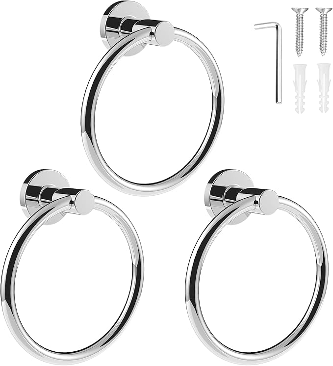 SetSail Towel Holder for Bathroom Wall Screw-in 3 Packs Towel Ring Stainless